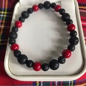 Black Lava Bead Bracelet with Red Accent Beads